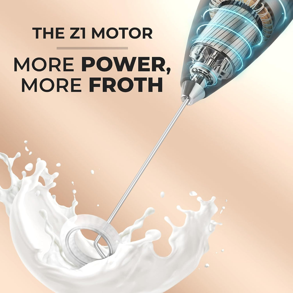 Powerful Milk Frother Wand With Duracell Batteries - Ultra Fast Handheld Drink Mixer - Electric Whisk Foam Maker for