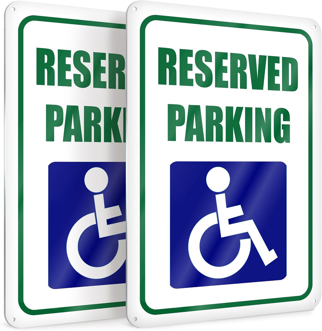 Handicap Reserved Parking Signs, 8 x 12 Inch Reflective Aluminum, 2 Pack | Disabled Space Marker for Lots, Driveways