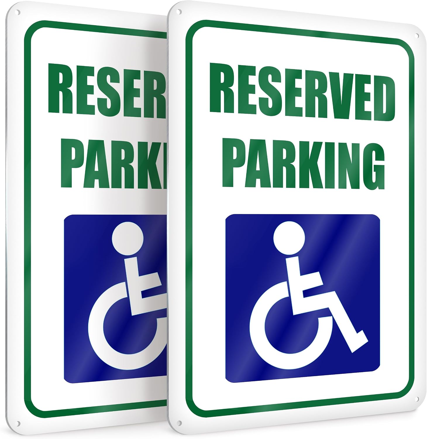Handicap Reserved Parking Signs, 8 x 12 Inch Reflective Aluminum, 2 Pack | Disabled Space Marker for Lots, Driveways