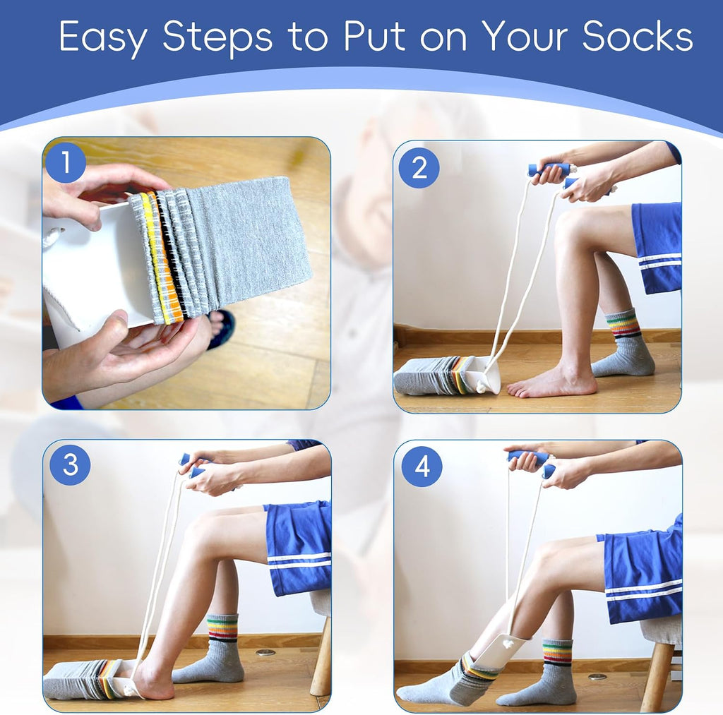 Sock Aid, Sock Aid Device for Seniors, Sock Helpers to Put on Your Socks with Foam Handles, Sock Assistant Device no