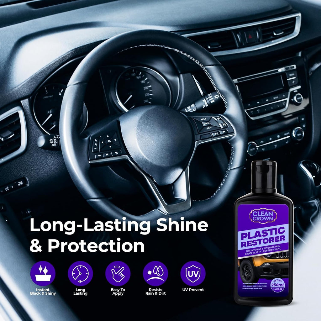 Plastic Restorer for Cars (8.45 fl oz), User Friendly Car Trim Restorer, Quick Plastic Trim Restorer with Free Sponge