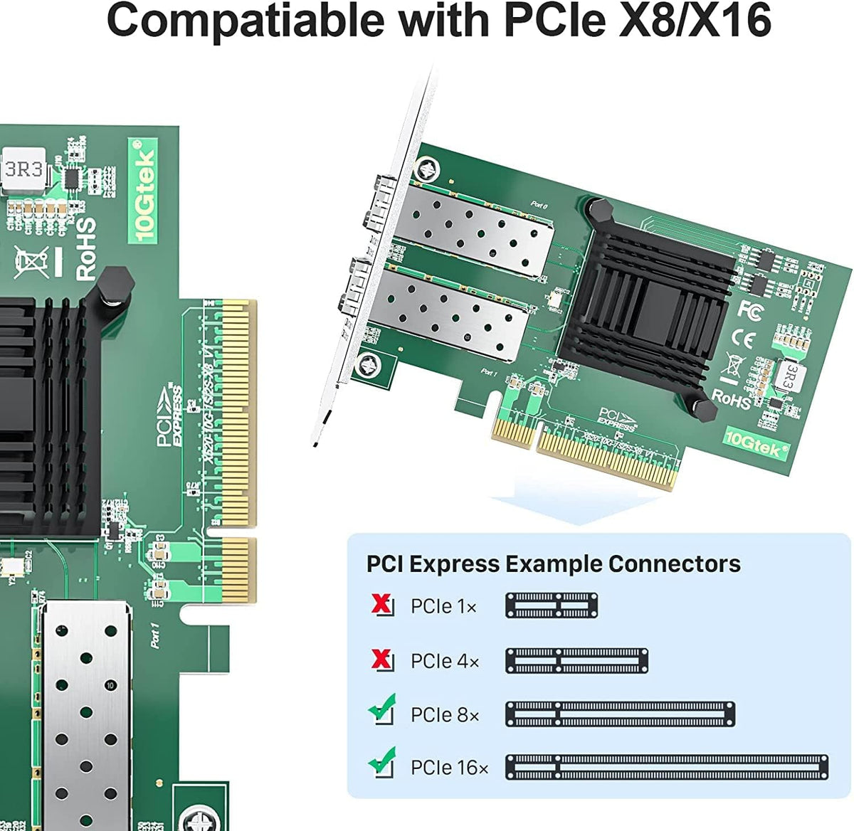 10Gtek 10Gb PCI-E NIC Network Card, Dual SFP+ Port, with Intel 82599ES Controller, PCI Express Ethernet LAN Adapter Support Windows Server/Linux/VMware, Compare to Intel X520-DA2(E10G42BTDA)