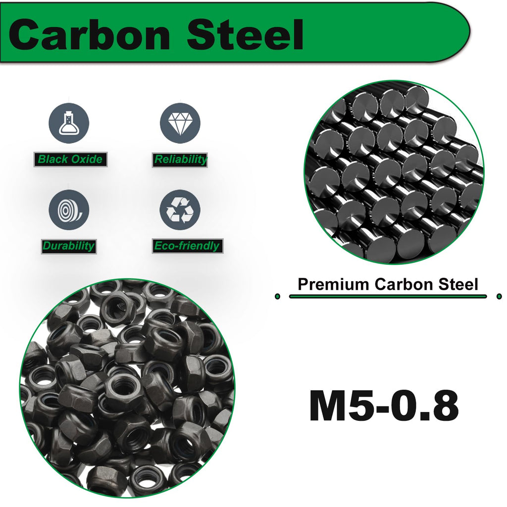 M5x0.8mm Locknuts Nylon Inserted Carbon Steel 50PCS for 3D Printer