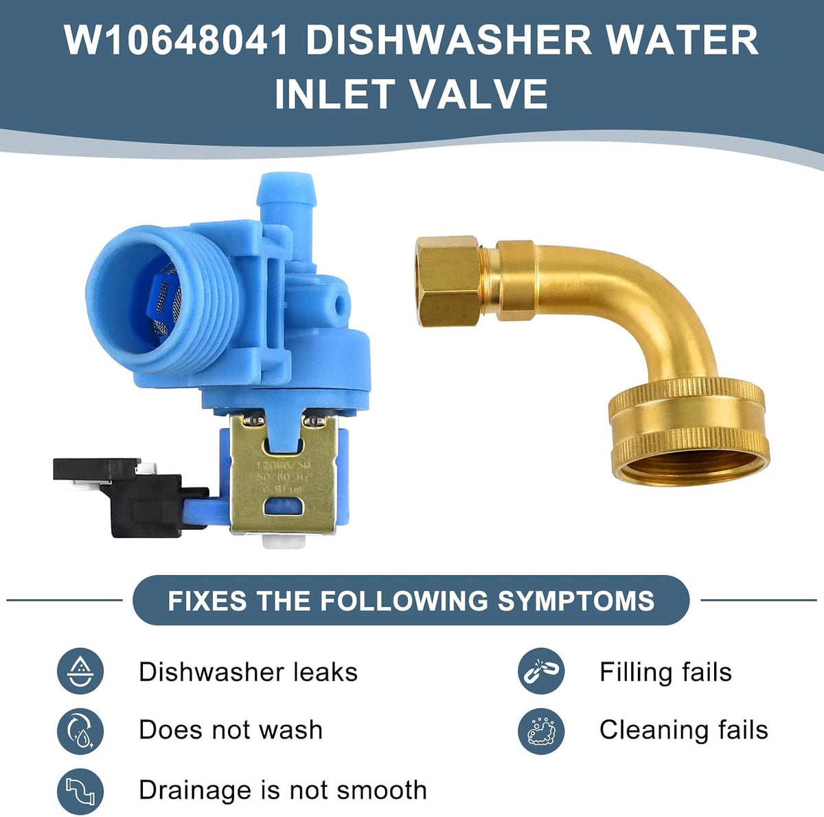 W10648041 Water Inlet Valve W10327249 Fit for Whirl-pool Dishwasher