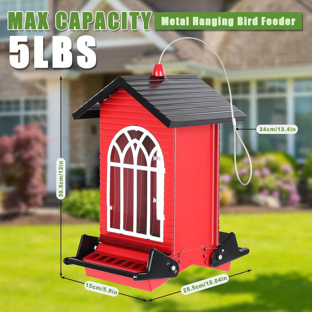 Squirrel Proof Bird Feeder for Outdoors,5LB Large Capacity,Metal Wild Bird Seed Feeder with Bilateral