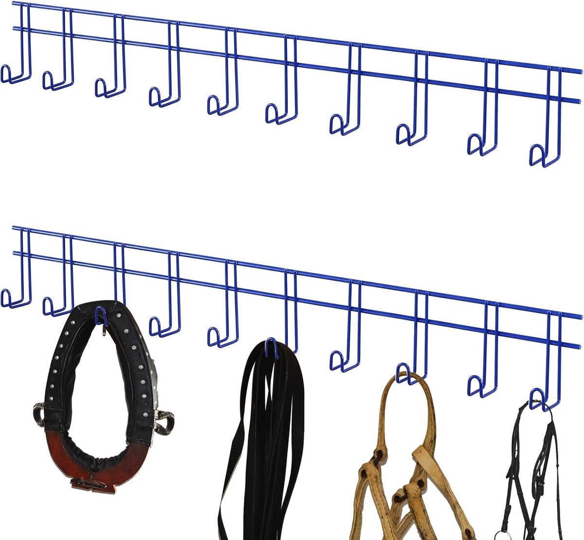 2 Pack 10 Hook Bridle Rack, Metal Tack Room Wall Organizer, Blue