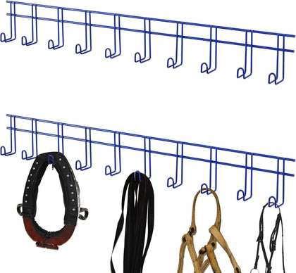 2 Pack 10 Hook Bridle Rack, Metal Tack Room Wall Organizer, Blue