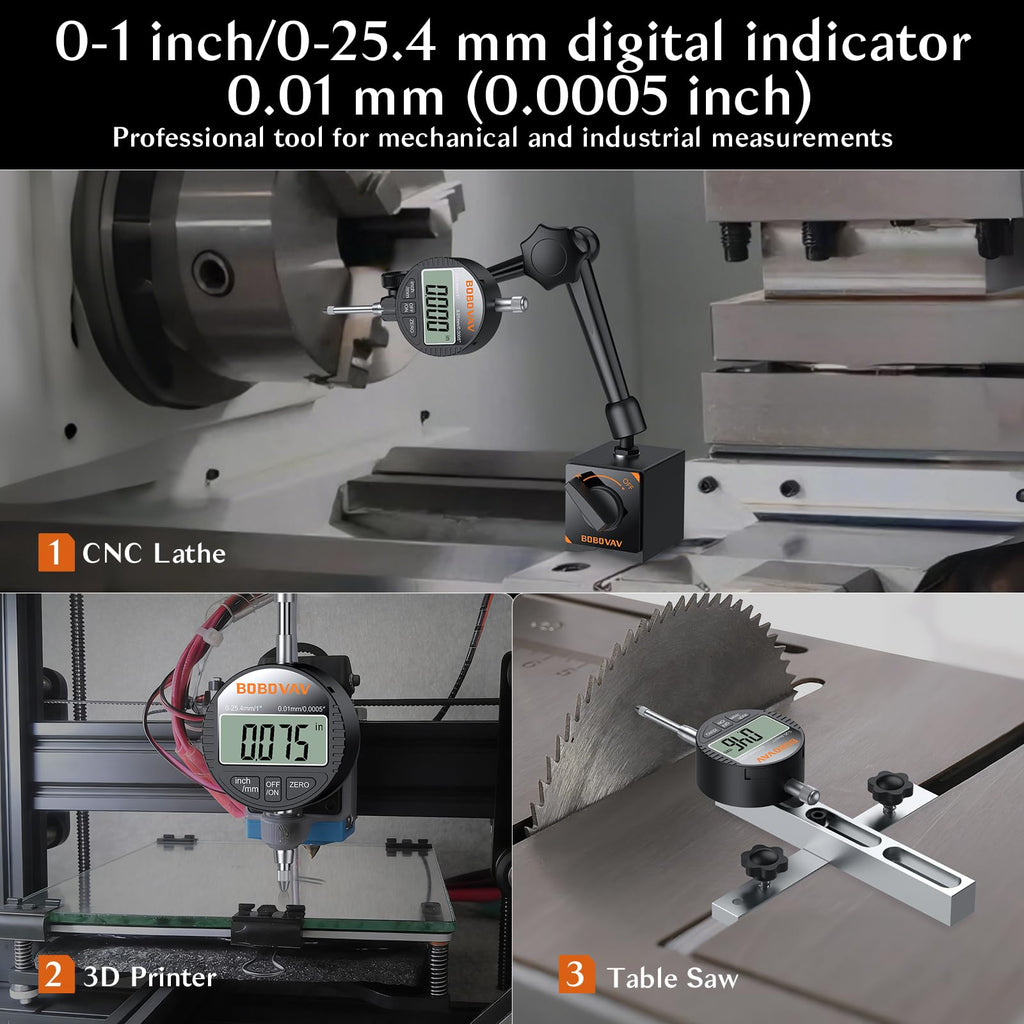 BOBOVAV 0-1"(0-25mm)/0.0005"(0.01mm) Digital Dial Indicator,Inch/MM Switch