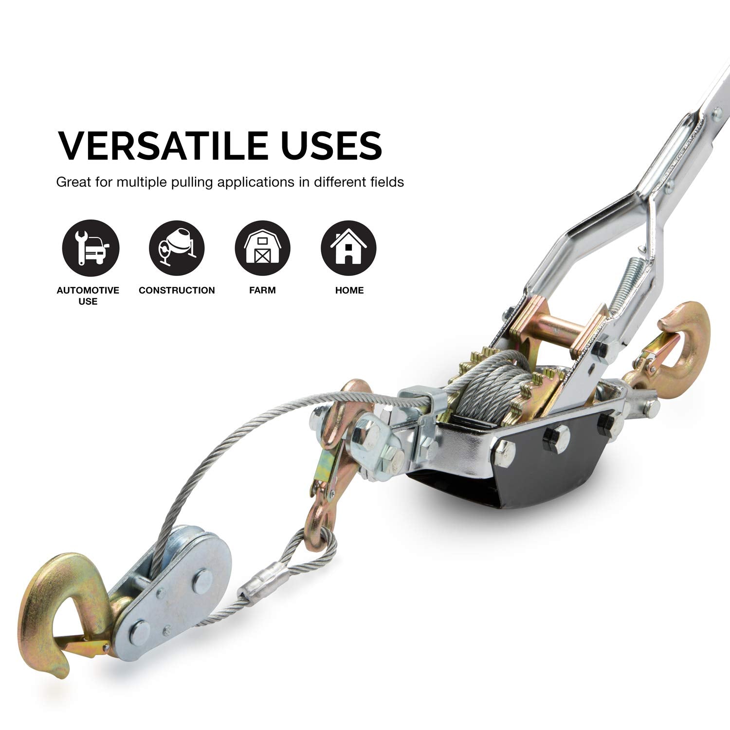 02256A Come Along Winch, 5-Ton (10,000 Lbs) Pulling Capacity, 10Ft, 3 Hook, Heavy Duty Power Cable Come Along Tool