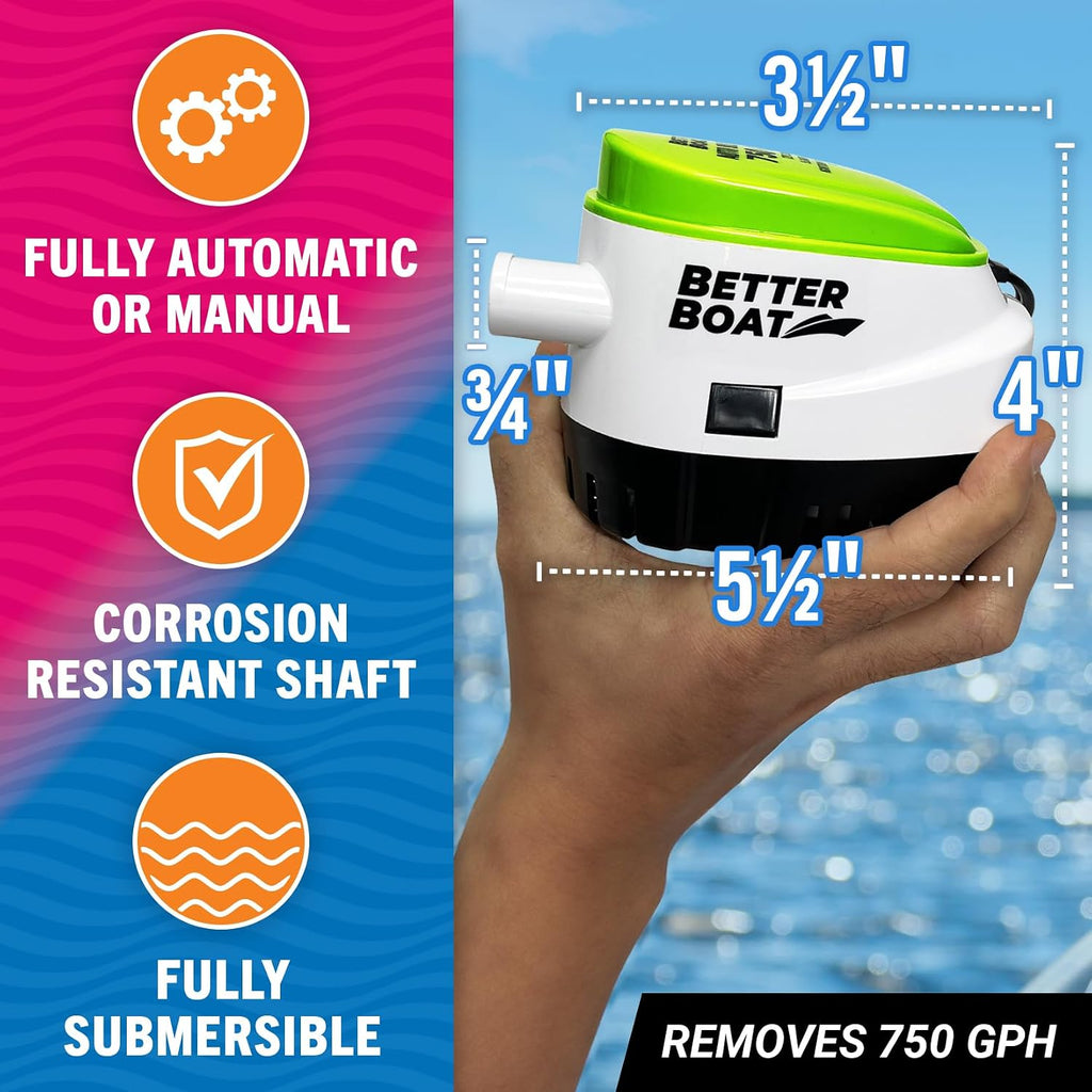 Automatic Bilge Pump 750 GPH 12V with Built-In Float Switch, 3/4 Inch