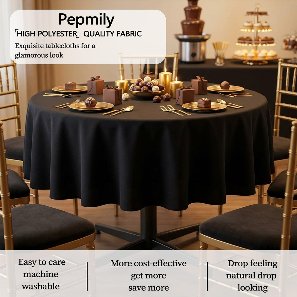 8 Pack Black Round Tablecloths, 90 Inch for 36"-72" Table