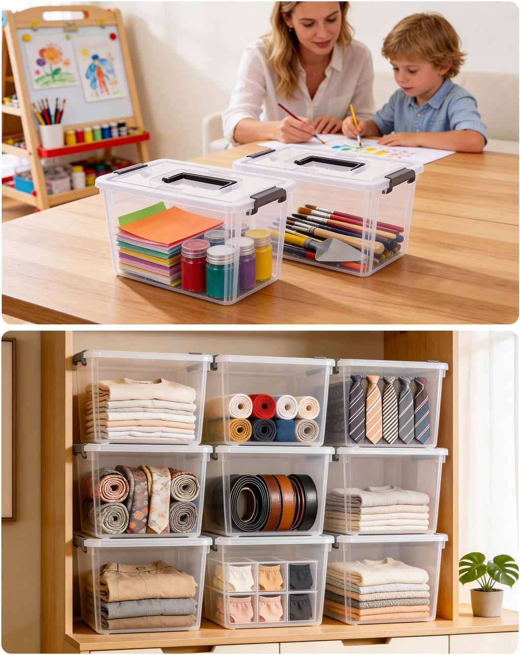6 Packs 6 QT Plastic Storage Bins with Latching Lids Clear Storage Box with handle Stackable Storage Containers for