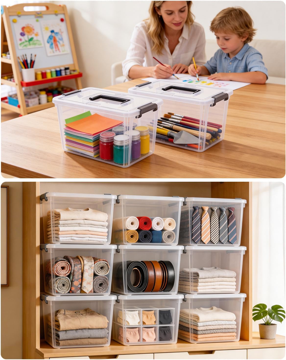 6 Packs 6 QT Plastic Storage Bins with Latching Lids Clear Storage Box with handle Stackable Storage Containers for