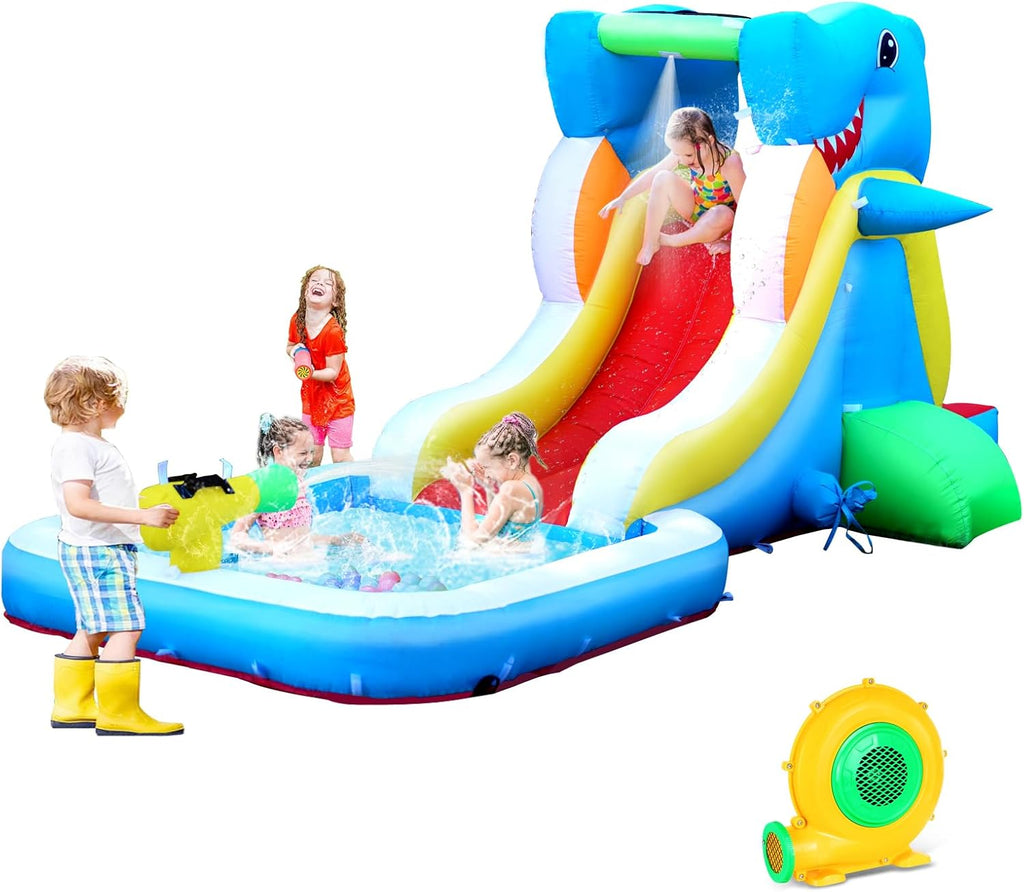 Inflatable Water Slide, Bounce House for Kids Backyard, Toddler Blow Up Bouncer with Air Blower, Splash Zone