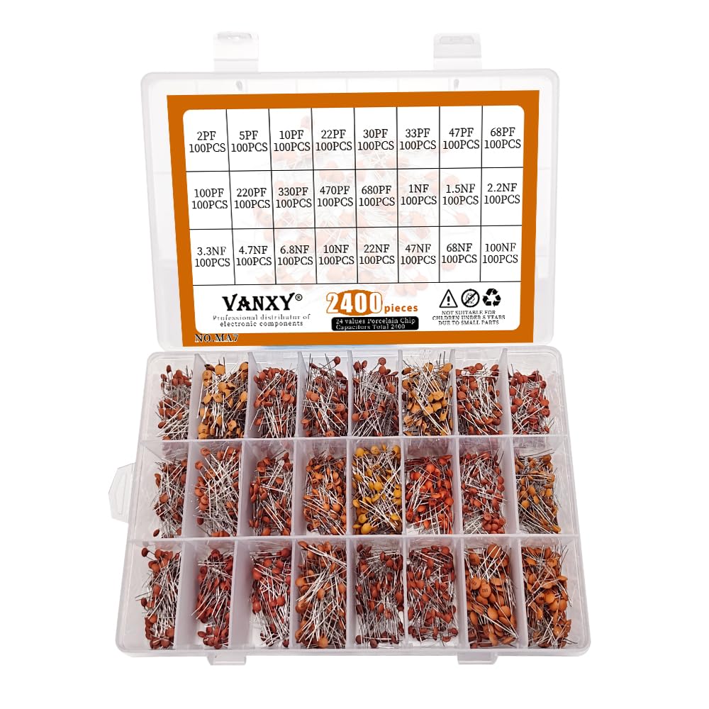 2400Pcs Ceramic Chip Capacitor 2PF-100NF 50V Kit 104 0.1uf (24Values)