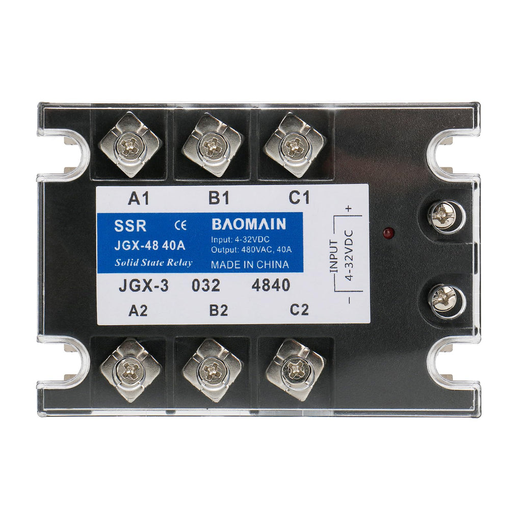 BAOMAIN 3 Phase Solid State Relay, JGX-3340A DC to AC 40A SSR, Three Phase Relay for CNC Machinery, Temperature Controller, Industrial Automation