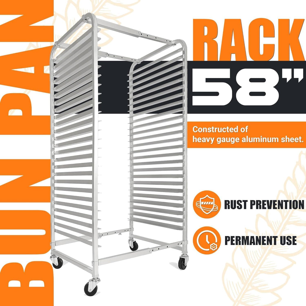 Adjustable Bun Pan Rack 25 Tier with Brake Wheels, Bakery Sheet Rack