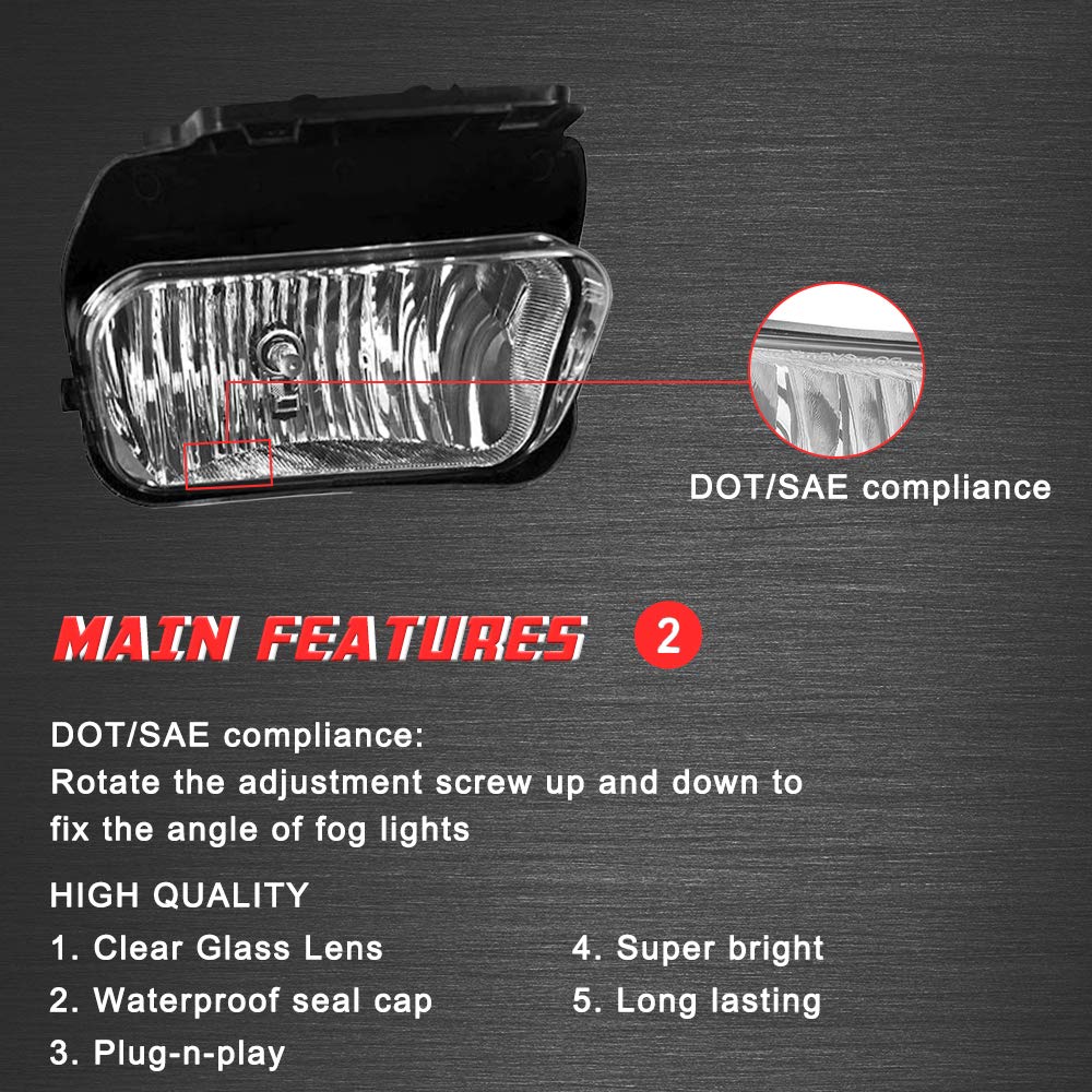 Driving Fog Lights Lamps Replacement for Chevy Silverado 2003 2004 2005 2006 2007 All Models Avalanche 2002-2006