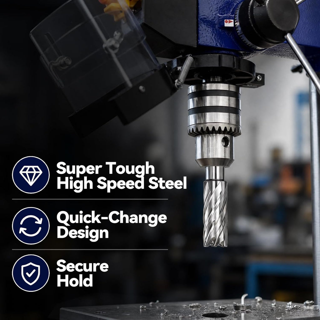 SALI Annular Cutter Diameter 11/16 Inch with Weldon Shank 3/4" (with 2 Flats) Cutting Depth 1" Mag Drill Bit for Magnetic Drill Press HSS Fully Ground Drill with One 1/4"*3" Pilot Pin