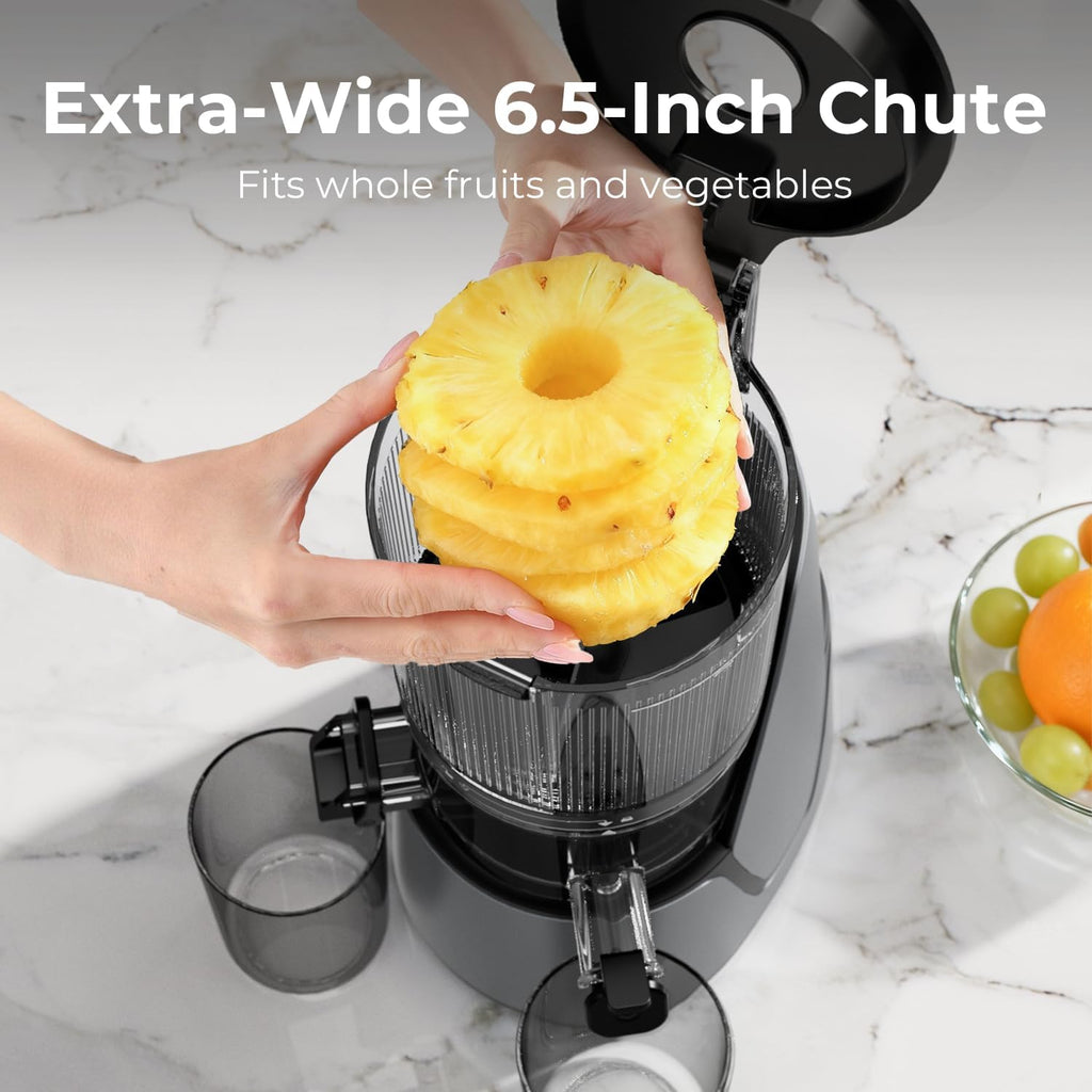 Juicer Machines, 3-in-1 Cold Press Juicer, Premium Gray | Makes Juice, Nut Milk & Sorbet, 6.5" Extra Large Chute