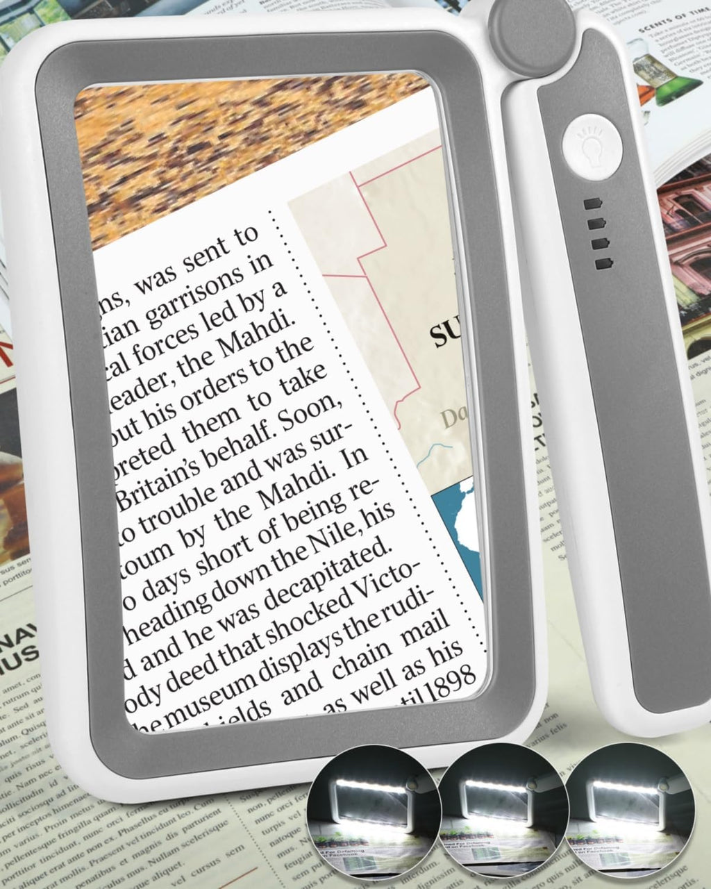 Magnifying Glass with Light, Rechargeable 5X Large Page Magnifier for Reading, Folding Handheld Dimmable, LED Lighted