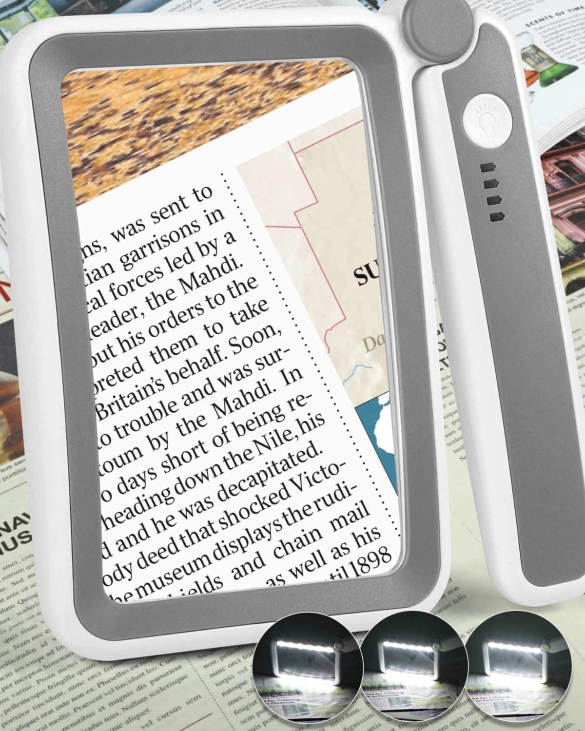 Magnifying Glass with Light, Rechargeable 5X Large Page Magnifier for Reading, Folding Handheld Dimmable, LED Lighted
