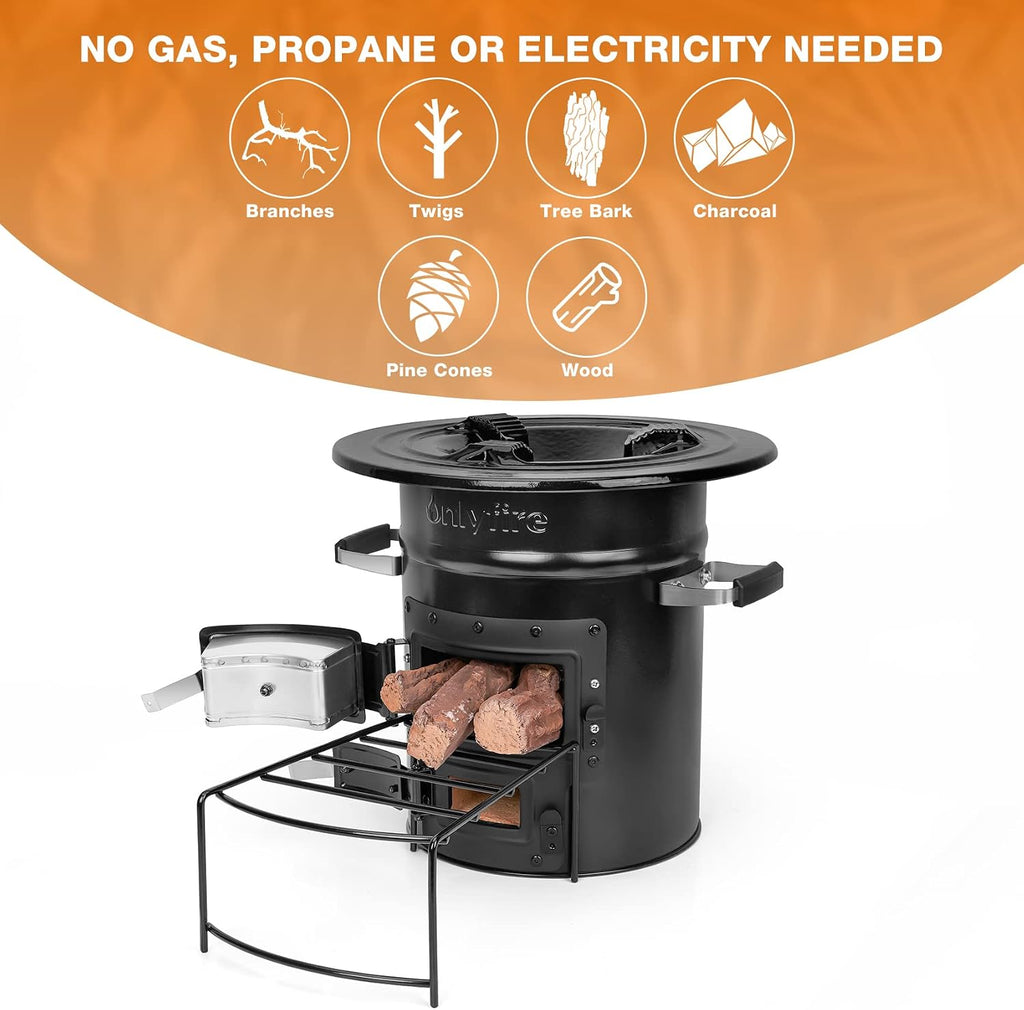 Cast Iron Rocket Stove – Portable Wood Burning Camp Stove | Outdoor Cooking, Patio, Survival – Heavy Duty, High Fuel