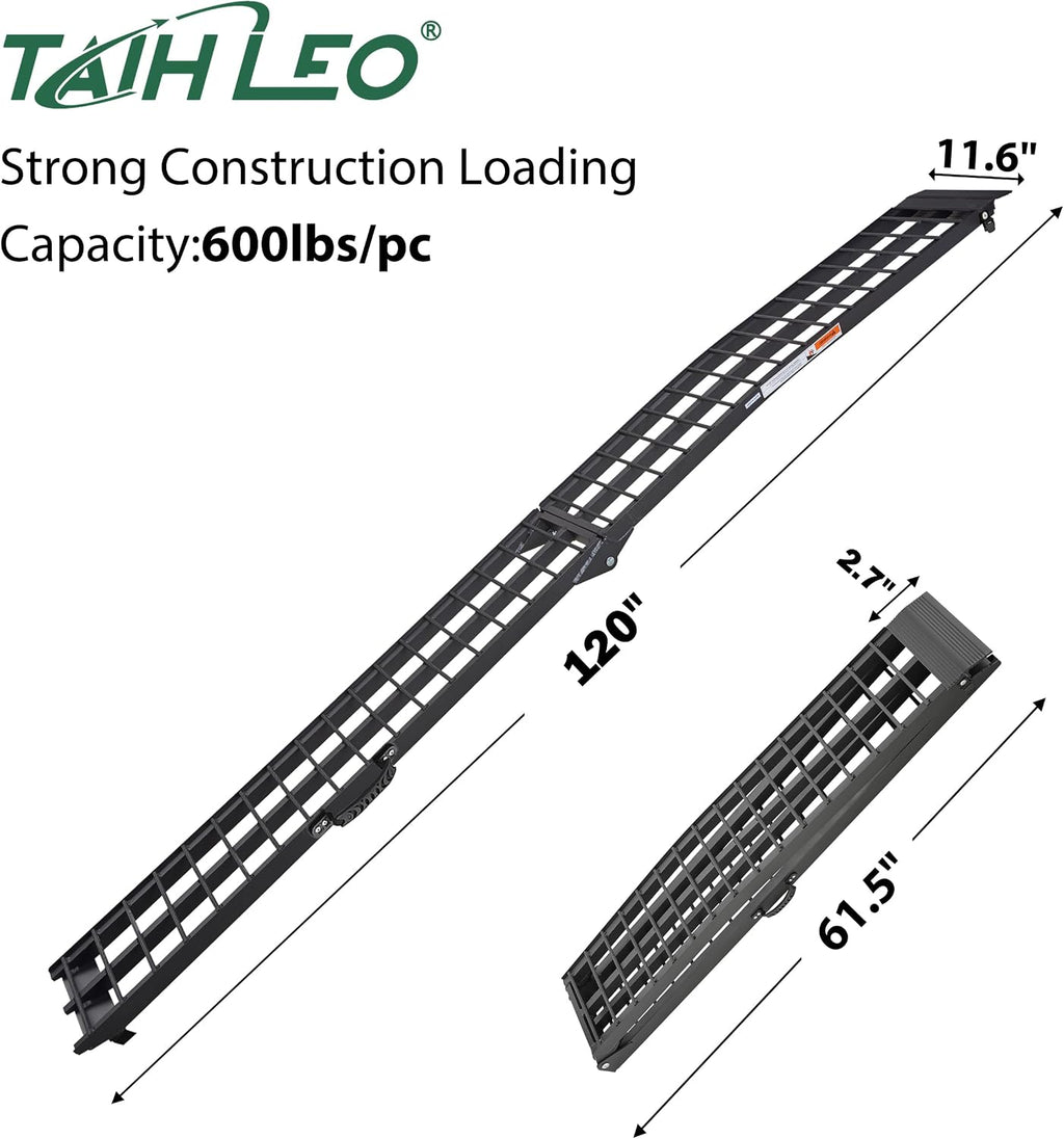 10ft Motorcycle Ramp - 600lb Capacity - Portable Loading Ramp for Motorcycles, Dirt Bikes, Bicycles - 120"x11.6"