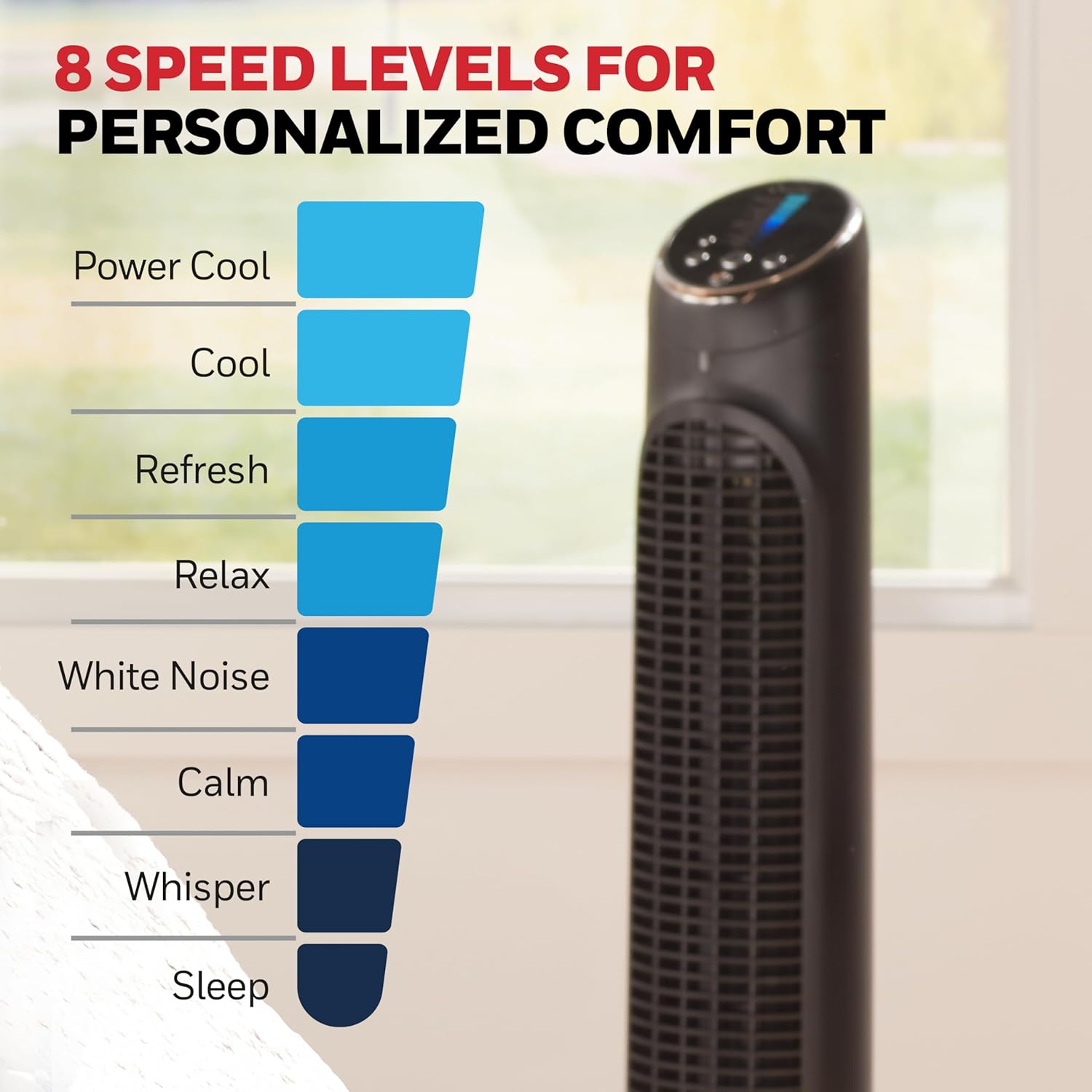 QuietSet Whole Room Tower Fan, Oscillating Tower Fan with Remote, Black, HYF290B | 8 Enhanced Powerful and Quiet Fan