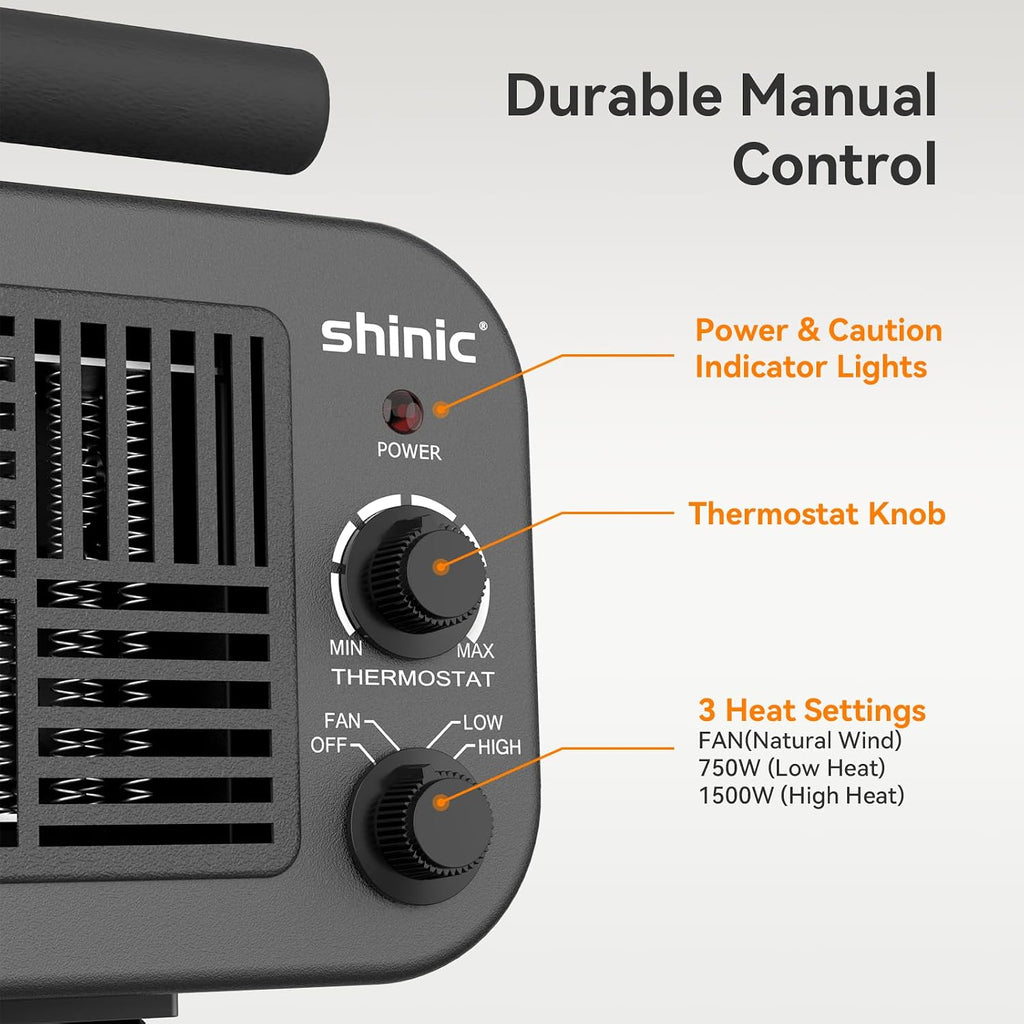Garage Heaters for Indoor Use, Metal Portable Space Heater with Thermostat, Greenhouse heater, Adjustable Head