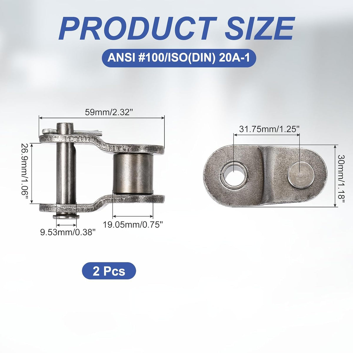 DTGN ANSI #100 Roller Chain Offset Half Link 31.75mm Pitch 2Pcs
