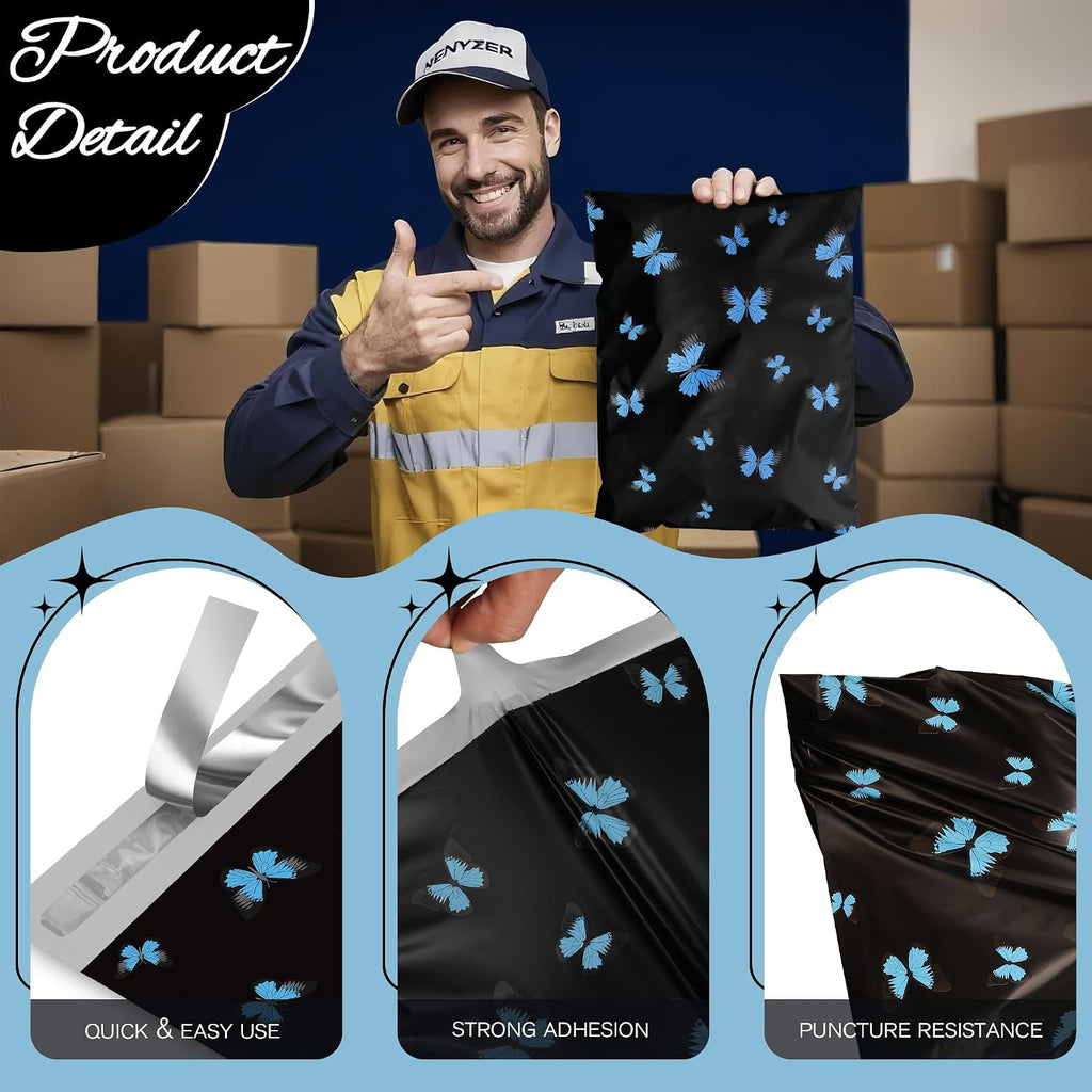 Cute Poly Mailers 10x13 Inch 25 Pcs, Blue Butterfly