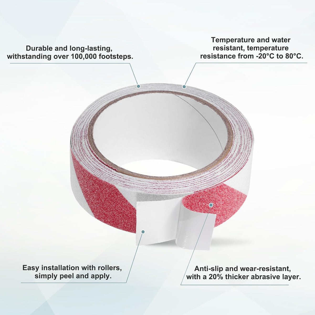 Anti-Slip Grip Tape,1.97"x16.4ft Traction Tape with Roller,Red-white