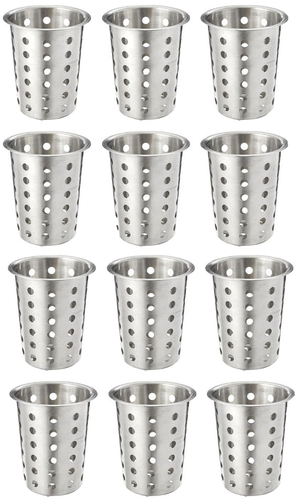 SLFC001 Flatware Cylinder, 4-1/2" Dia. x 5-1/2"H, Perforated, Rimmed, Stainless Steel, Pack of 12