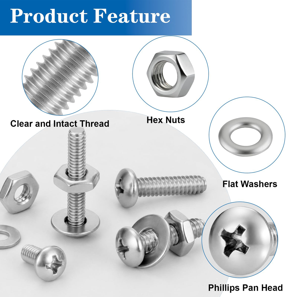 570Pcs Phillips Pan Head Nuts and Bolts Assortment Kit#6-32#8-32#10-24