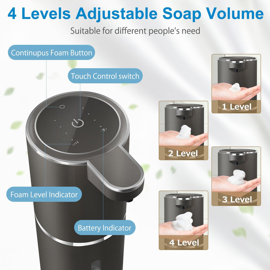Automatic Foaming Soap Dispenser, 4-Level Adjustable Foam, Wall Mount
