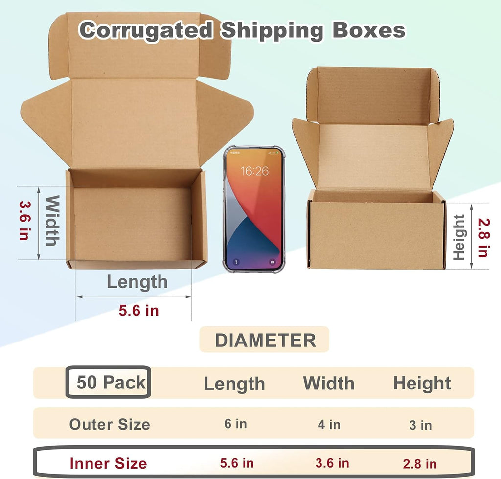 6x4x3 Inches Shipping Boxes Pack of 50, Small Corrugated Cardboard Box for Mailing Packing Literature Mailer