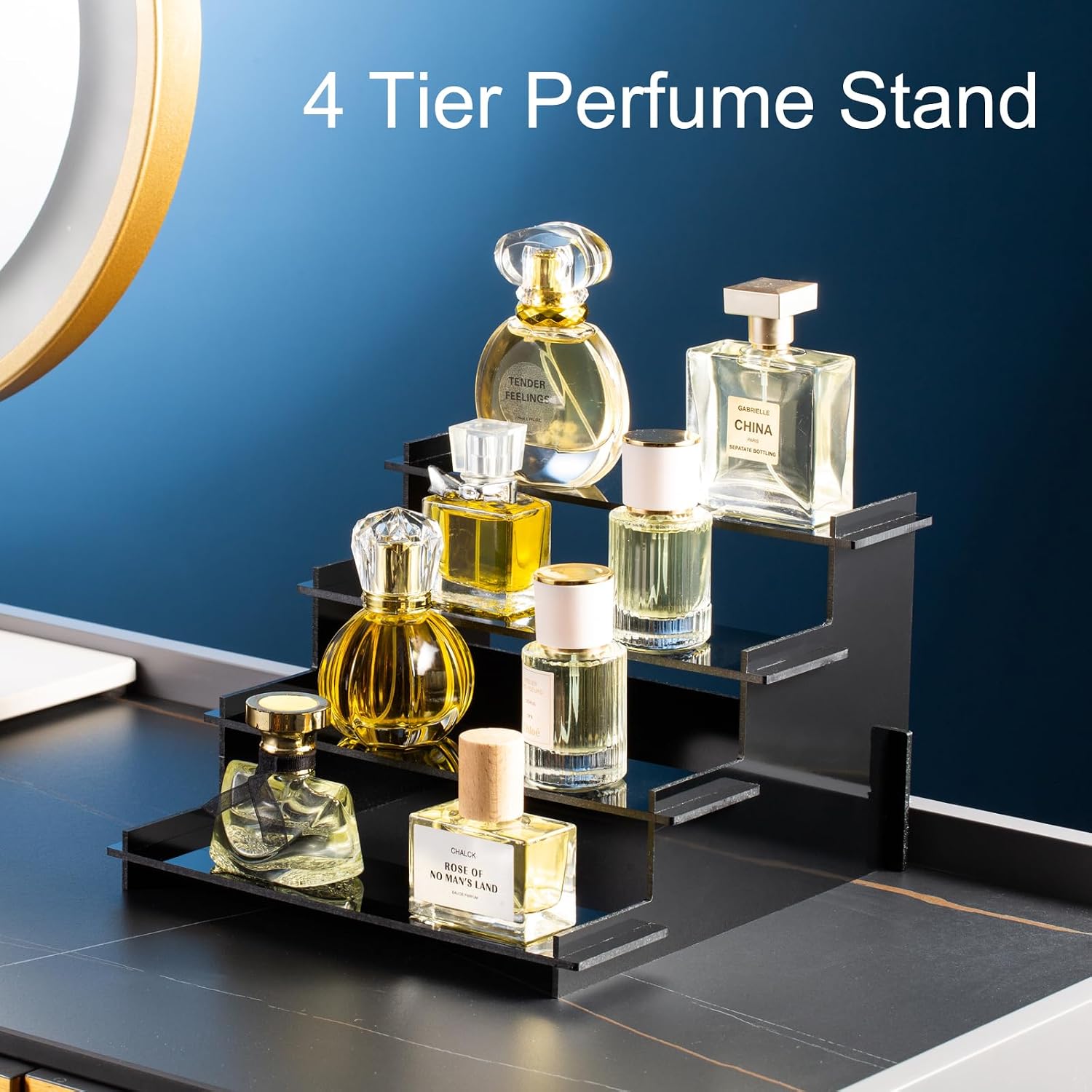 4 Tier Black Acrylic Display Risers, Perfume Organizer Stand, Cupcake Stand Holder, Shelf Risers for Display Stands