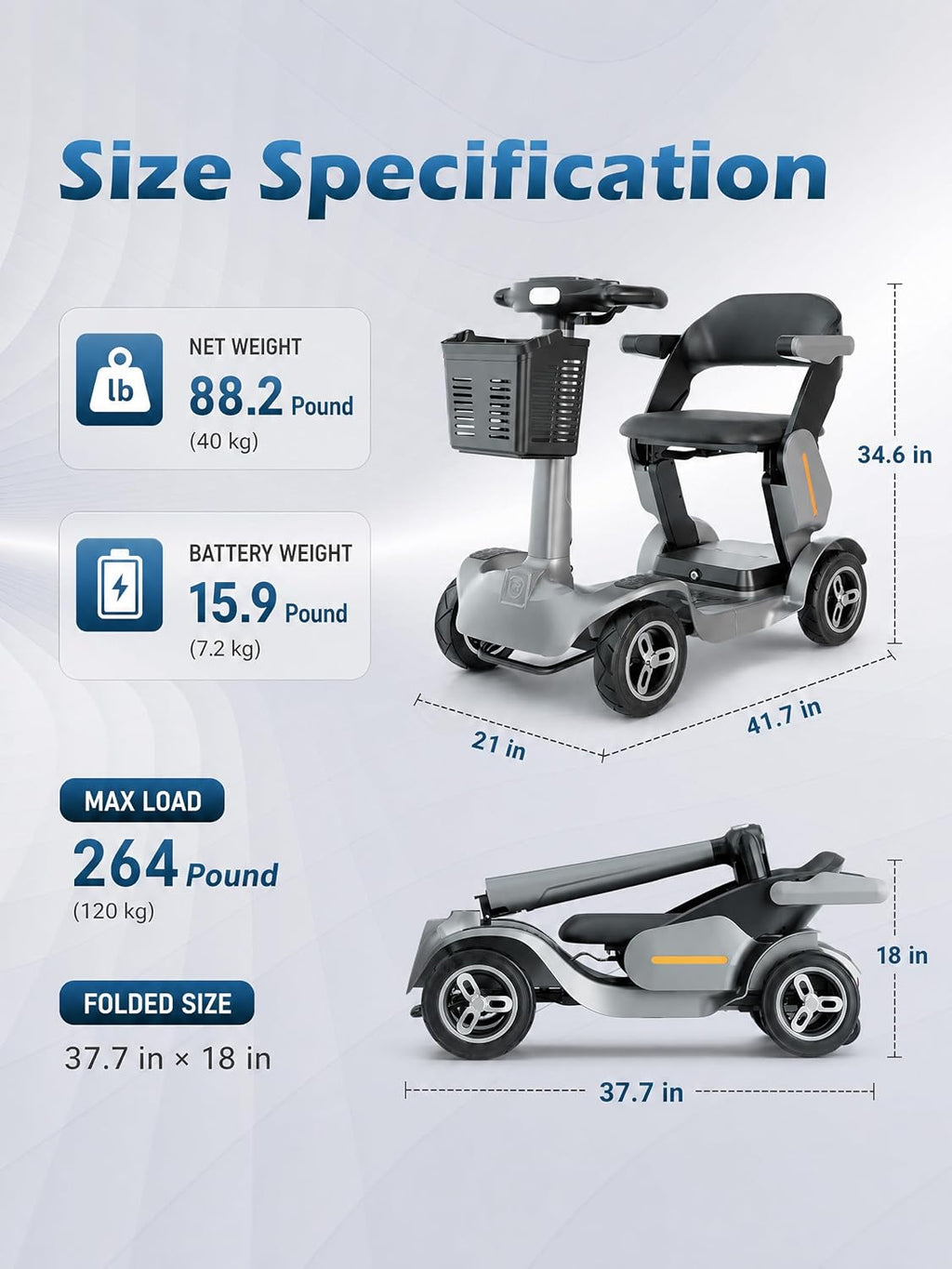 Mobility Scooter for Seniors & Adults, 4 Wheel Foldable Electric Powered Wheelchair Device, 500W Motor, 35 Miles Long