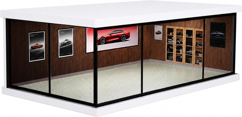 1:64 Scale LED Display Case for Diecast Cars, Vintage Wood Grain Pattern | LED Lighting, Fully Enclosed Dust-Reducing
