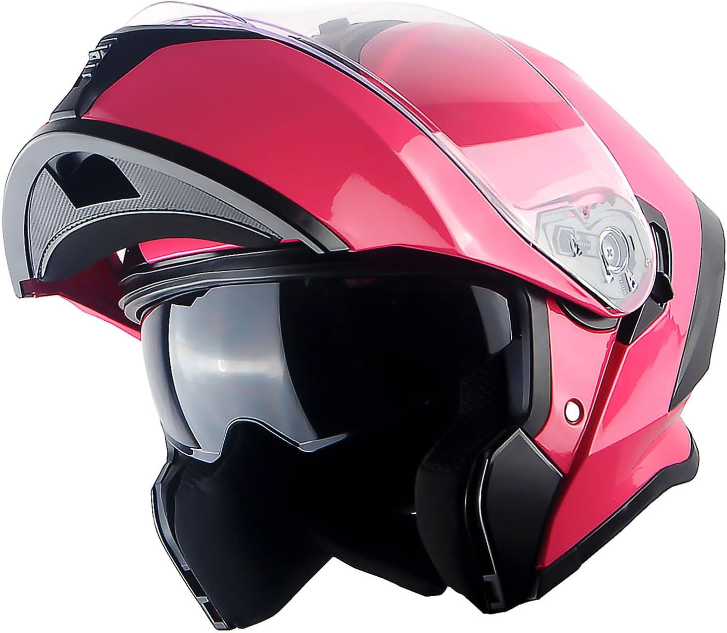 New Motorcycle Bike Modular Full Face Helmet Dual Visor Sun Shield with Rechargeable LED Tail Light: LED-X90 Glossy Pink