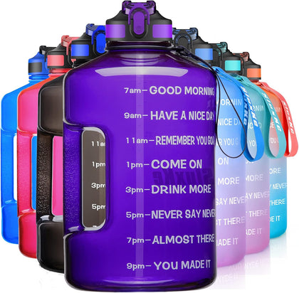 1 Gallon Motivational Sports Water Bottle with Time Marker, BPA Free 128oz Leak Proof Jug, Black, Plastic, 128