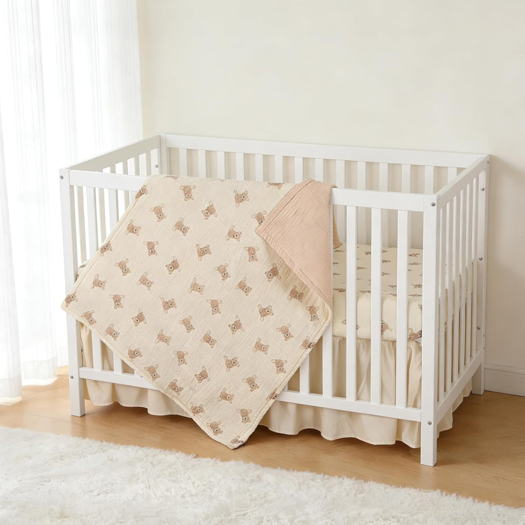 Organic Cotton Muslin Baby Crib Bedding Set 3 Piece Soft for Infant Newborn Toddler Boys Girls 52"x28", Nursery Bed