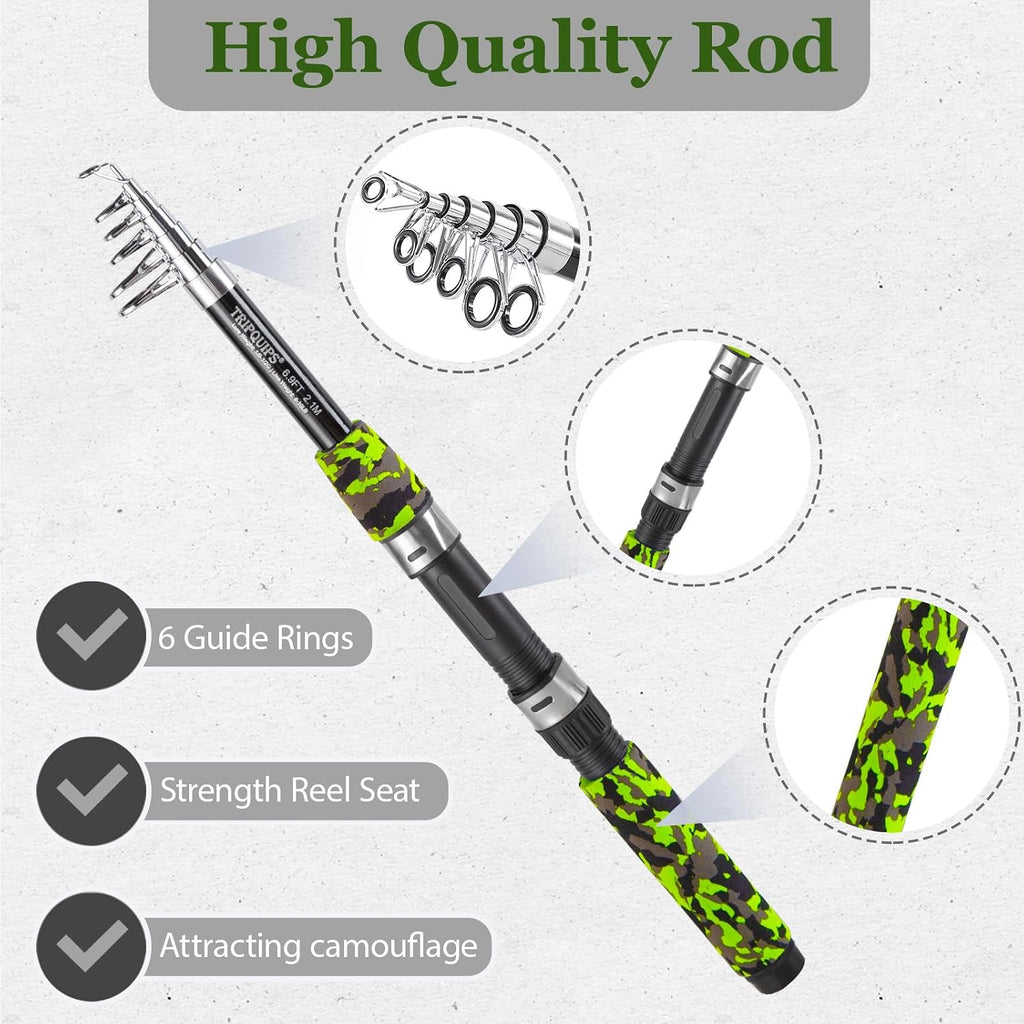 Fishing Rod and Reel Combo with Fishing Net, 6.9ft Telescopic Fishing Pole Kit with Fishing Pliers, Lip Gripper