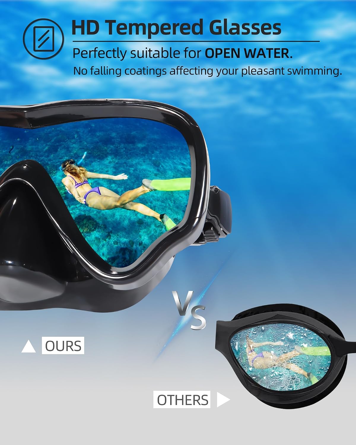 Swim Goggles Adult with Nose Cover, Anti-fog Clear Diving Mask Wide View No Blurring for Men Women Youth
