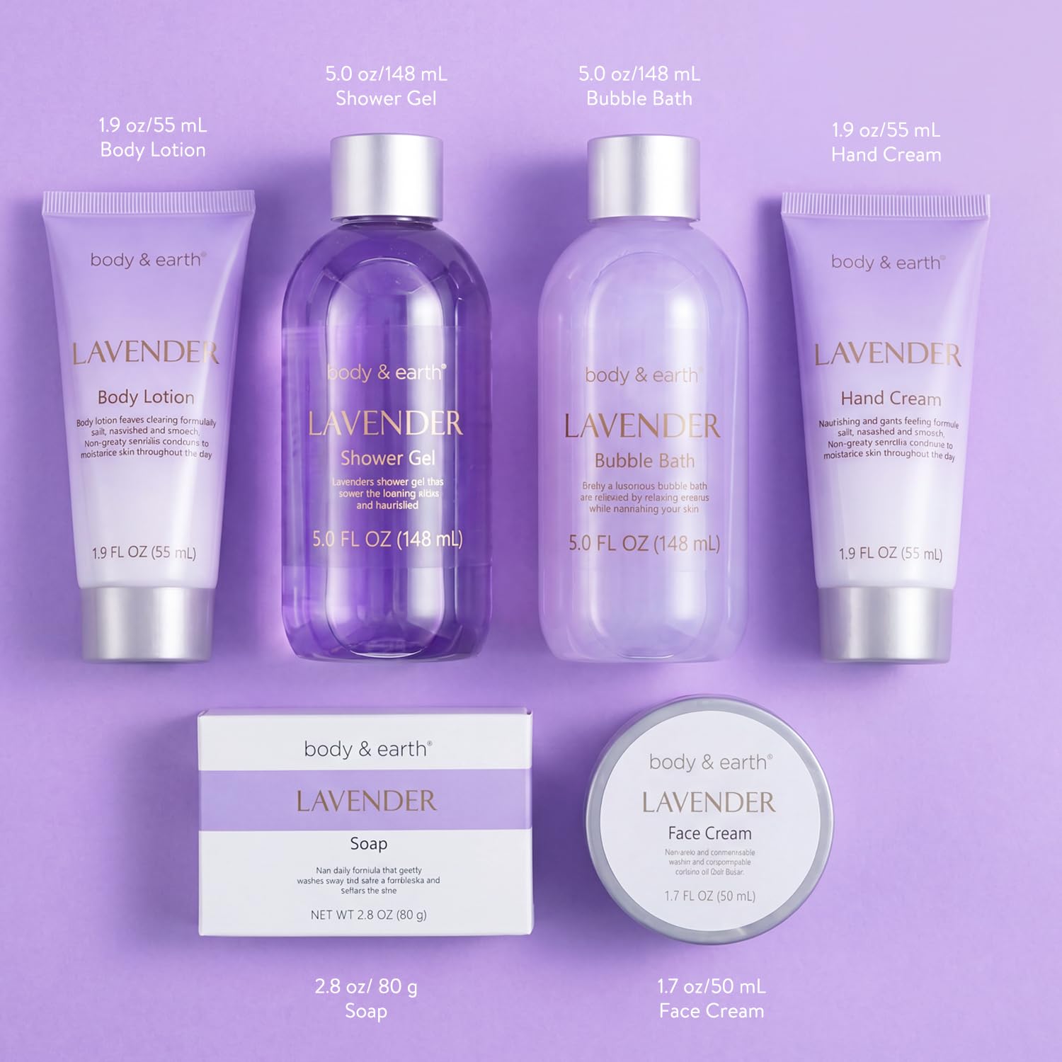 Bath and Body Gift Set - 6 Pcs Lavender Bath Kit for Women Spa Set, Birthday, Mother's Day Gift Set for Women