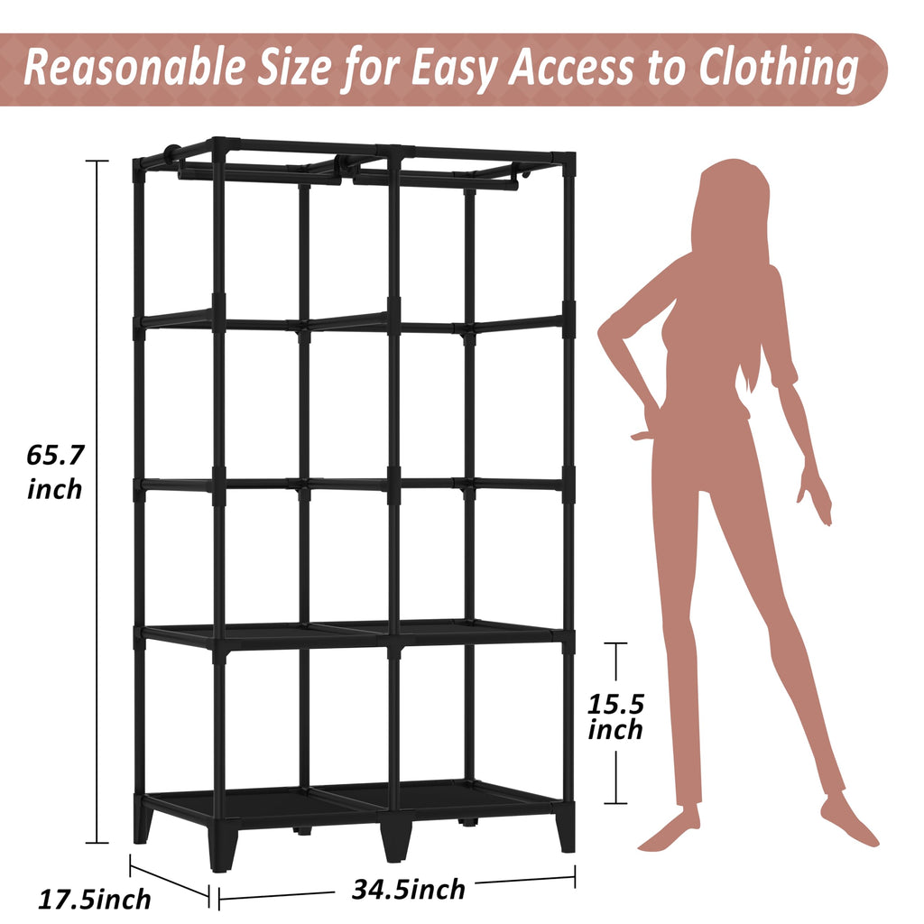 Wardrobe Closet, Quick and Easy Assembly, Black Portable Closet