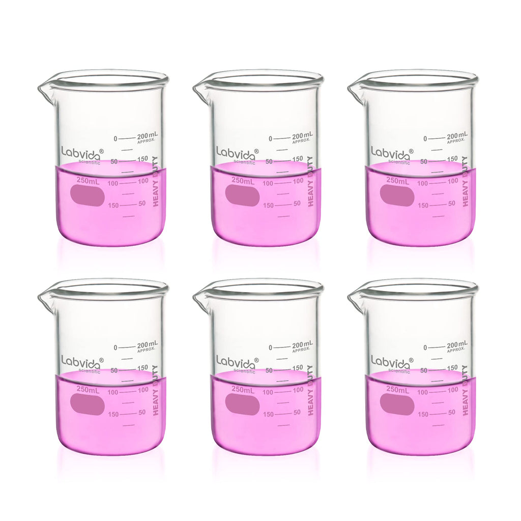 6pcs 250ml Heavy Duty Glass Beakers, LVAC004