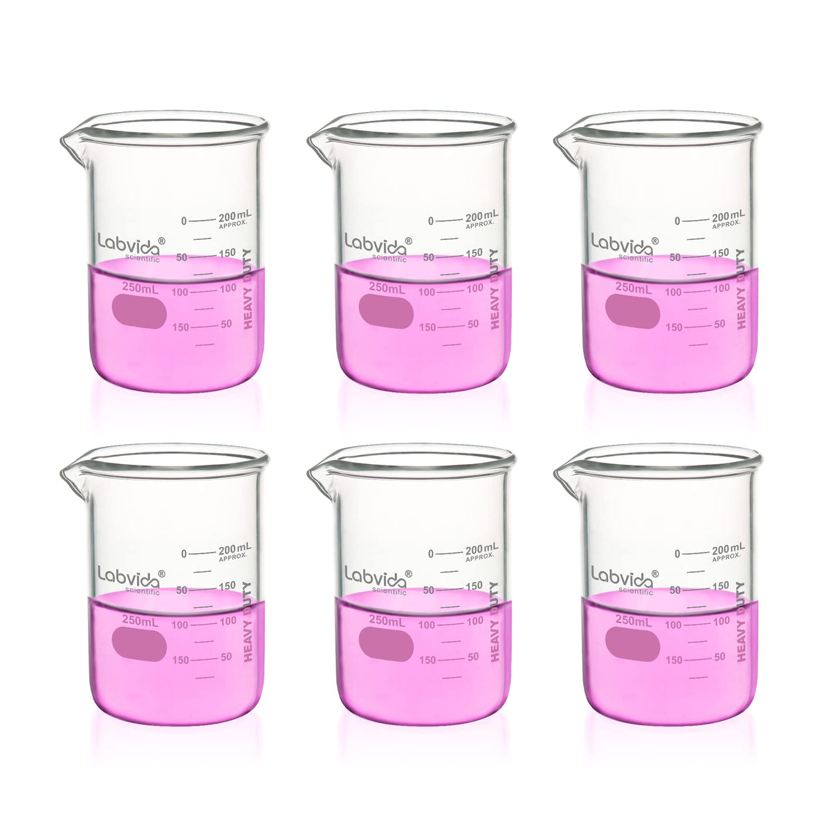 6pcs 250ml Heavy Duty Glass Beakers, LVAC004