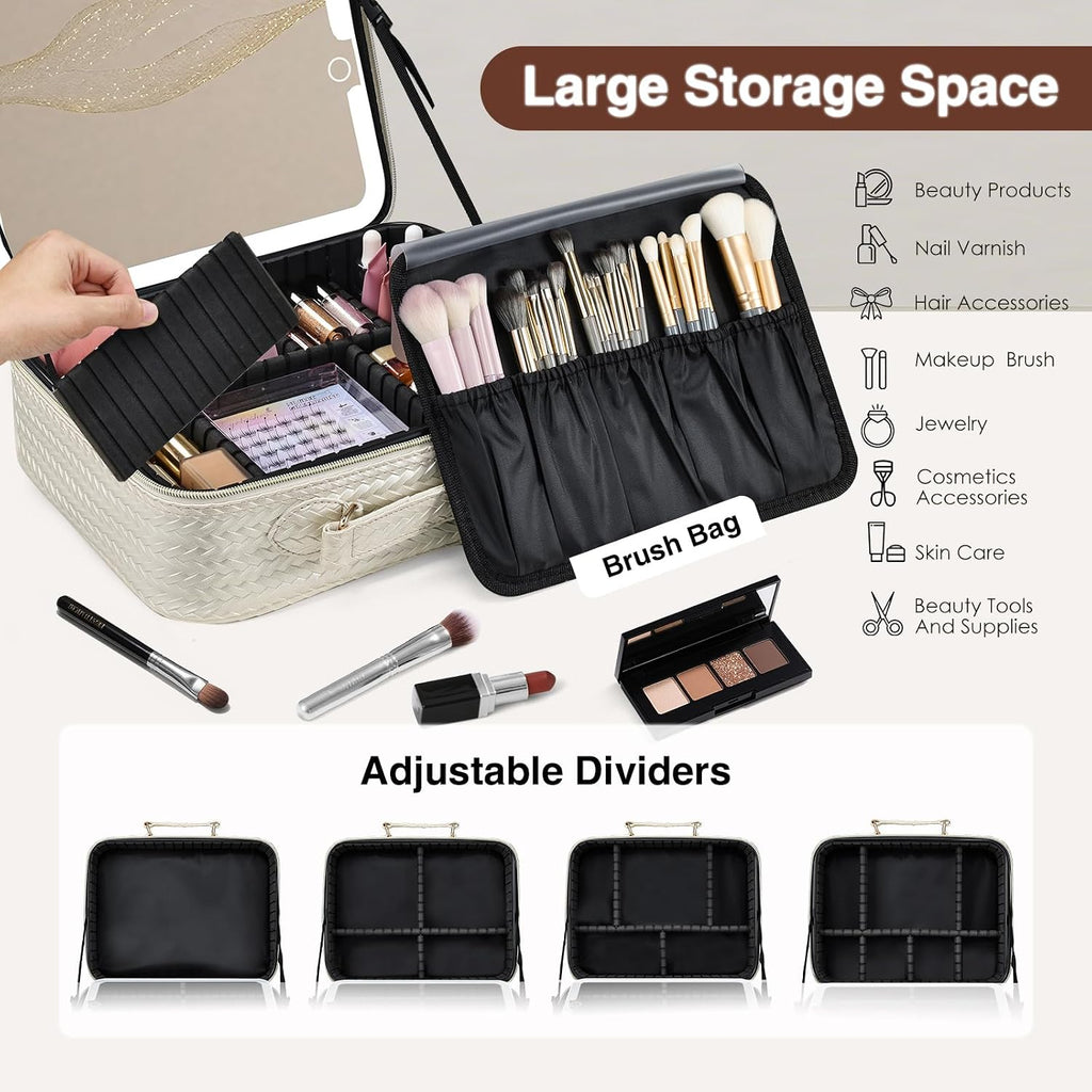 Makeup Bag with LED Lighted Mirror 12.2 IN Travel Makeup Bag Adjustable Brightness in 3 Colors Cosmetic Organizer